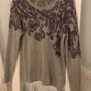 Charter Club Gray and Purple Crew Neck Sweater